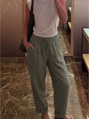 H&M Olive Green Linen Drawstring Pants